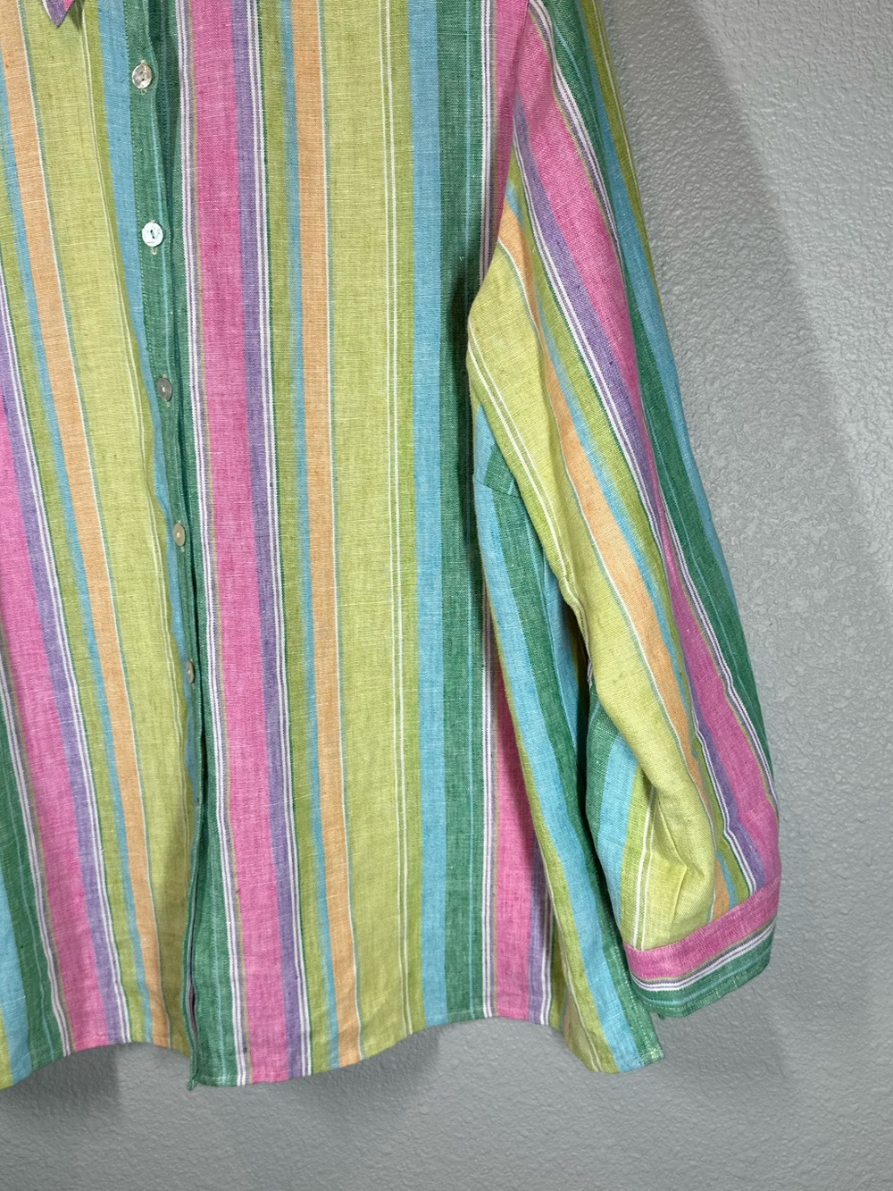 VINTAGE STUDIO WORKS Women’s plus size 1X colorful linen striped button-down top - Picture 6 of 9